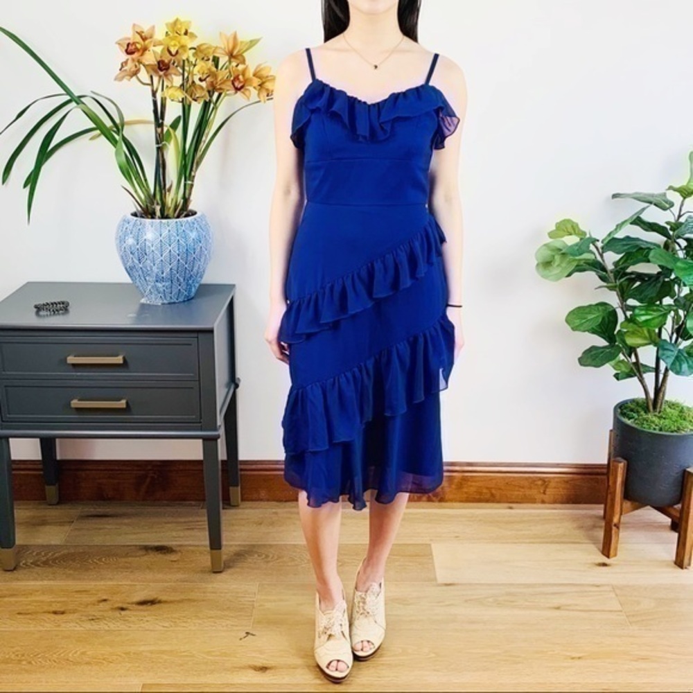 💋A.B.S. Ruffle mini blue purple dress size XS